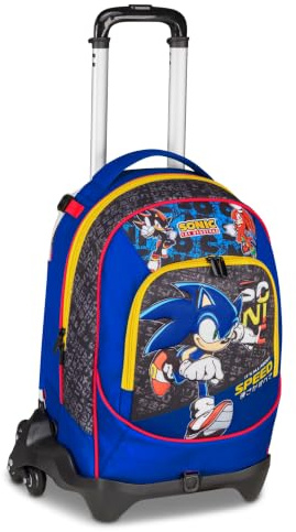 Seven Jack Sonic - Trolley d'école à 3 Roues, Double Compartiment, système Crossover, Double Usage, Sac à Dos, Poche Porte-Bouteille, école Primaire et Moyenne, Enfants et Adolescents, Voyage, Bleu
