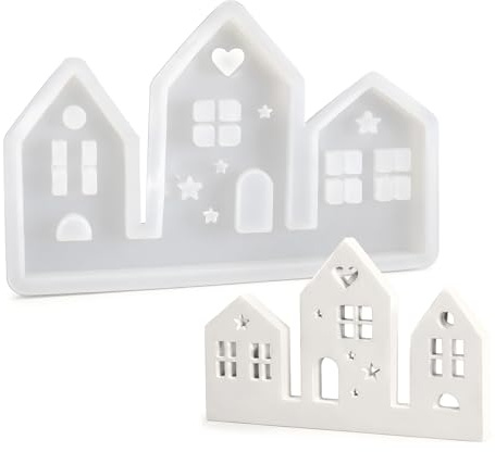 LEMONSTONE 3 fach Silikonform Haus für Gips, Wachs, Beton und Harz | Verdicktes Material, Leichtes Entformen, Glatte Konturen, Wiederverwendbar, für Teelichthalter, Tischdeko und Geschenke