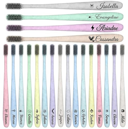 Spazzolini da Denti Personalizzati Manuali Morbidi Riutilizzabili, Confezione da 4 con Nome o Testo Inciso, Ideali per Viaggi, Casa, Ospiti, Regali, Aziende ed Eventi