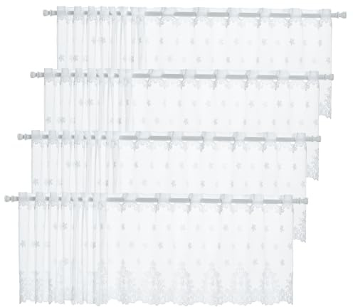 Cuxawamiyo Modern Café Curtains, 4-Pack 130x45cm Bistro Curtain White, Semi-Sheer Embroidered Short Curtain Kitchen Living Room