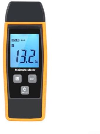Hygromètre numérique de type pin avec écran LCD pour bois de construction et bois de chauffage - Plage de mesure de 0 à 80 % - Fonction Hold - Jaune