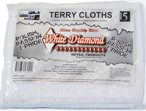 White Diamond Detail Products Terry Cloths for Applying Metal Polish Pack of 5 with FREE NEXT DAY UK DELIVERY
