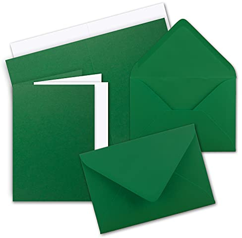 10 x Faltkarten-Set DIN A5 - Dunkel-Grün inkl. Umschlägen DIN C5 und passenden Einlegeblättern in Weiß - blanko Klappkarten 14,8 x 21 cm