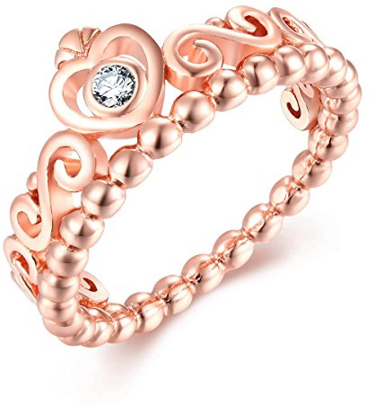 Presentski rosguldpläterad kronring, 925 sterling silver hjärtformad prinsessring smycken dam med CZ för flickor e sterlingsilver, L 1/2, cod. CGQ110-6