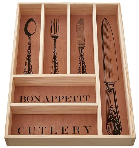 Premier Housewares Natural Charm Wooden Vintage Design Cutlery Tray | Vintage Design Wooden Cutlery Tray For Storage | Efficiently Organized Kitchen Utensil Holder For Kitchen