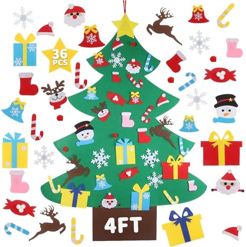 GameXcel 4ft Felt Christmas Tree for Toddlers with 36pcs Ornaments, Montessori DIY Xmas Decorations - 4 Feet