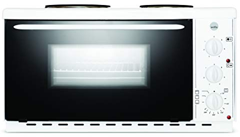Wilfa HYBEL Mini-Ofen mit Kochplatten - mit 2 leistungsstarken Kochplatten, Ober-/Unterhitze und Grillelement, 22 Liter, weiß EMK-218