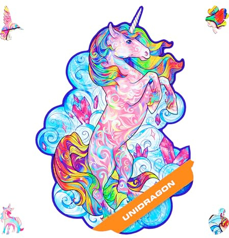UNIDRAGON Original Holzpuzzle — Inspirierendes Einhorn, 313 Teile, King Größe 12.2 x 16.1 Zoll (31 x 41 cm) Schöne Geschenkverpackung, Einzigartige Form Erwachsene und
