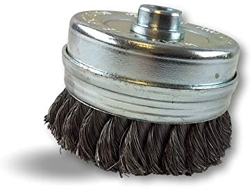 Brosse coupe rotative boisseau fil métallique pour meuleuse d'angle | Lot de 10 | Ø extérieur 90 mm | Mèches torsadées fil acier 0.40 mm | Alésage filetage femelle M14 | Kibros 2891TC14bisx10