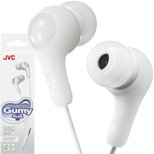 JVC Gumy Earbuds - in Ear Headphones (HA-FX7MWN), Powerful Sound, Comfortable and Secure Fit, Comes with S/M/L Silicone Ear Pieces, 3.3 ft Cord (White)