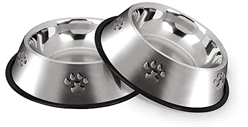 Hotype Gamelle Chien, Inoxydable Bols Chien Alimentaire en Acier Antidérapantes avec Base en Caoutchouc, Gamelles d'eau pour Chiens Moyens et Grands, 2 Gamelles, 26cm