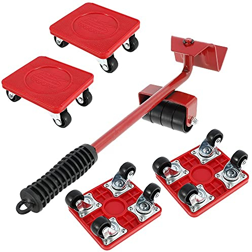 5 tlg. Möbeltransport Set Möbel Gleitsystem Transportroller Transporthilfe Möbelroller Möbelgleiter Teppichgleiter mit 4 Erhöhungspads und 1 Lastenheber Anti Rutsch Beschichtung Je 400 kg Tragkraft