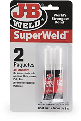 J-B Weld 33102SPA - Super Weld - Cianocrilato - Pegamento - Glue - Multiusos - Instantáneo - Punta de precisión - Metal - Alta resistencia - 2 tubos de 2gr