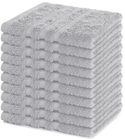 Lavea® 10 Lavette Bagno 30x30 cm in Spugna di Cotone 100% Morbidi e Assorbenti, per Casa Hotel Spa – Ideali anche come Asciugamani Bagno Viso e Bidet – Argento