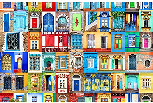 MISITU Puzzle 1000 Teile für Erwachsene und Kinder - Bunte Tür Fenster | Bunt Puzzles Klassische Kunst Türen Puzzle 1000 Teile für Puzzle-Fans