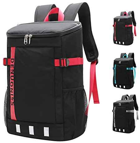 XIUWOUG Kühltasche Isolierter Rucksäcke, Wasserdichter Kühl Rucksack mit Flaschenöffner, Picknicktasche Lunchtasche 22L Cool Bag, Herren und Damen für BBQ, Camping, Wandern,Schwarz_rot