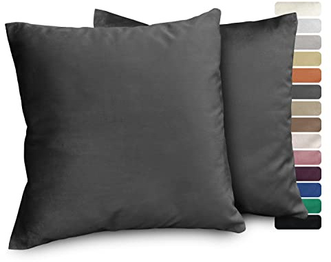 BEAUTEX Samt Kissenbezug 60x60 Anthrazit Kissenhülle Dekokissen 2er Set | verdeckter Reißverschluss, angenehme Haptik, verschiedene Größen, viele Farben, formstabil, langlebig, pflegeleicht