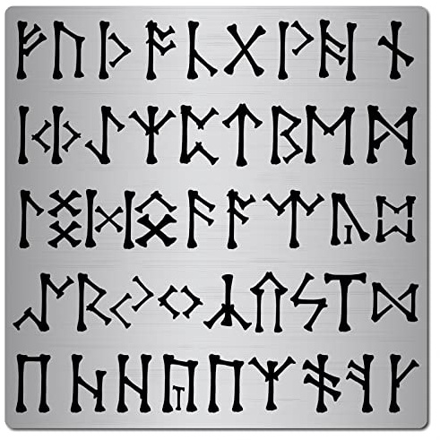 GORGECRAFT 16x16cm Metall-Runen-Schablone, Edelstahl, Altes Alphabet, Elder Futhark, Plantillas, Abecedarios-Vorlage, Gotische Schrift, Schablonen Zum Malen, Holzbrennen, Brandmalerei