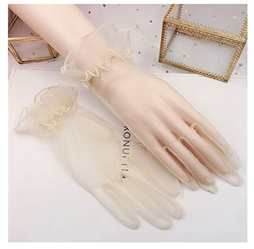 nihngvjm Sommer Sonnenschutz Handschuhe 1 Paar Damen Handschuhe Spitze Vollfinger Handschuhe kurz Tüll Handschuhe Etikette Handschuhe dehnbar Lotusblatt brauthandschuhe (Size : Champagner)