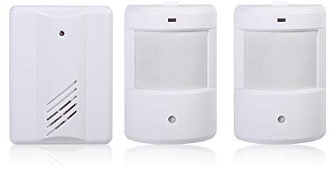 Wakects Détecteur de Mouvement avec Alarme sans Fil Détecteur de Mouvement Infrarouge avec Alarme à Induction Kit de Sonnette Extérieure(1 ricevitore + 2 trasmettitori)