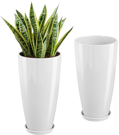 QCQHDU 53 cm höga planterare set med 2, stora blå blomkrukor L30 W30 H 53 cm, inomhus utomhusbruk