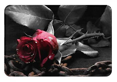 AROONS Fußmatte mit Gothic-Stil, schwarze Rosen, bedruckt, für drinnen und draußen, rutschfest, wasserdicht, Bodenmatte, Badezimmerteppich, 61 x 40,6 cm
