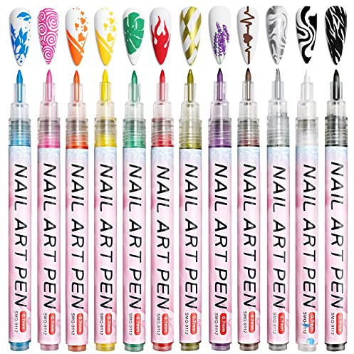 Owelth 12 Farben 3D Nagellack Stift Set, Nagelkunststift DIY Linie Nagelkunst Graffiti, Nagelspitze Nail Art Beauty Schmücken Maniküre Werkzeuge, Nagellackstifte Nageldesign für Halloween, Weihnachten