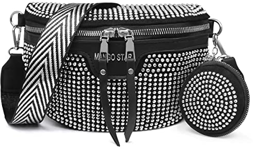 HNOOM Glitzer Umhängetasche Damen mit Strasssteinen – Elegante Bauchtasche & Crossbody Bag für Abend, Party, Hochzeit – Atmosphärische Damenhandtasche mit Verstellbarem Kette (B-Silber)