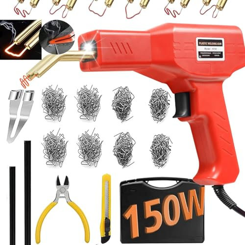 Kit di riparazione 2 in 1 per saldatrice in plastica, con 1000 punti metallici, 2 aste per saldatura in plastica, coltello, pinza, pistola per saldatura a caldo, kit di riparazione per paraurti auto e