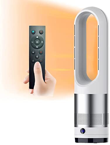 Hot and Cool Tower Fan with Remote,Household Standing bladeless Fan,1400W Heater Fan,8 Speeds,8H Timer,LED Display,80° Oscillating air circulating Fan for Home,Office
