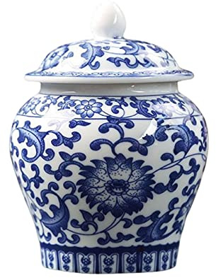 Baoblaze Chinese Blue and White Porcelain Ginger Jar Tea Storage Jar with Lid Living Room Decor