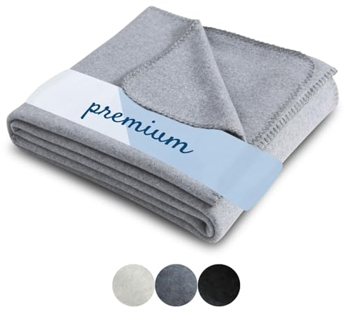 wometo Premium Fleecedecke Melange OekoTex 140x190 cm ca. 700g extra dick - grau Melange (Bi-Color) mit Anti-Pilling und Qualitäts-Kettelrand