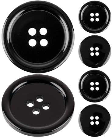 Knöpfe für Bekleidung, 6 Stück, 4-Loch, Ø 40,6 mm, in Schwarz, aus Polyester, Größe 64L, Harzknöpfe für Jacke, Mantel, Hemd, Poloshirt, DIY Knopf Kunstharz, Wäscheknöpfe, Basis Button, Bastelknöpfe