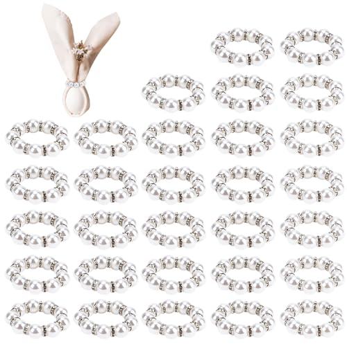 Perle Serviettenringe, 30PCS Serviettenringe Schnallen Serviette Ringe gestreckt Strass Serviettenring Halter, Serviettenschnallen Tischdekoration für Abendessen Hochzeit Bankett Party