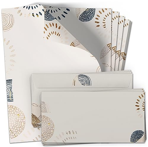 50 Briefpapier und Briefumschlag SET | Moderne Kunst Bo Ho | Papier und Umschlag mit Design-Motiv bedruckt | 90 g/m²