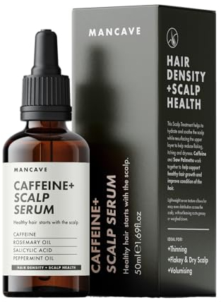 ManCave Caffeine+ Scalp Serum for Men, Stimulates and Conditions with Caffeine and Rosemary Oil, Exfoliates Dry, Flaky Scalp with Salicylic Acid, Natural, Vegan, Cruelty Free, 50 ml