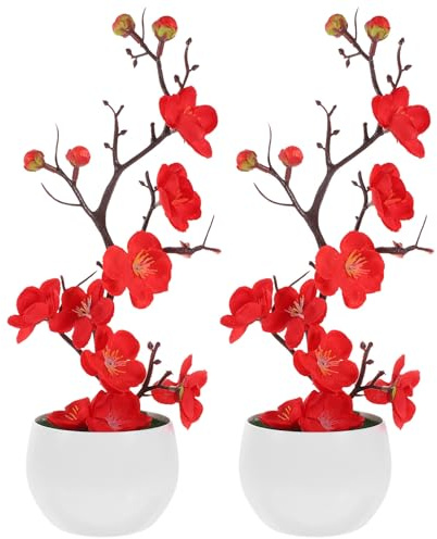 ibasenice Artificial Potted Blossom Faux Bonsai Tabletop Decor 11.81In Compact Size for Home Office Living Room
