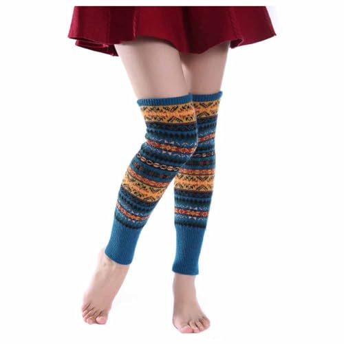 SHTGOI Bunten Beinstulpen Böhmischer Stil Wollstulpen mit Tarn-Aufdruck Muster Overknee Gestreift Lange Stulpensocken Warm Verdicken Beinwärmer Beinsocken für Damen und Mädchen im Herbst Winter