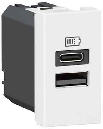 Prise USB type-A + USB type-C Mosaic - 3A - 15W - 1 module - Blanc