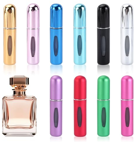 LIOUCBD 10Pcs Travel Perfume Atomizer Bottle Refillable, 5ml Mini Portable Refillable Perfume Bottles Empty, Scent Pump Case, Multicolor Atomizer Spray Bottle for Travel and Outgoing
