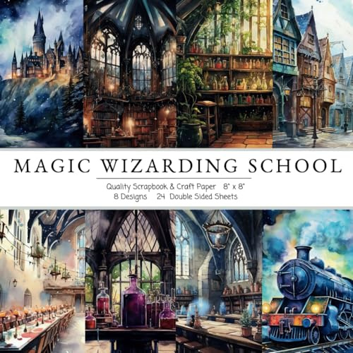 Scrapbook Paper Pad: Magic Wizarding School: 8 Designs, 24 Double-Sized Craft Paper Sheets: For Scrapbooking, Journaling, DIY Paper Crafts, Card Making & More
