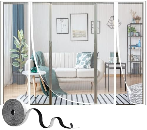 Rideaux Insect Ecran 300x215cm Moustiquaire Porte Fenetre Aimantée Magnetique, Moustiquaire Baie Vitree Coulissante, Rideaux Anti Mouches pour Porte,Blanc