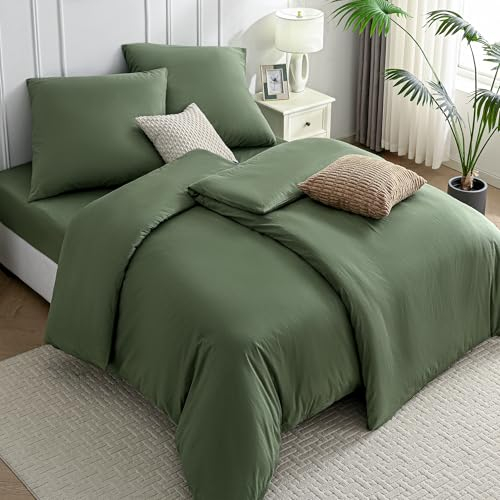 JELLYMONI Bettwäsche 135x200 Baumwolle 4-Teilig Bettwäsche-Sets Grün Oeko-Tex 100% Gewaschene Baumwolle 2 Bettbezüge mit Reißverschluss und 2 Kissenbezüge 80X80 mit Umschlag Weich 4tlg. Bettwäsche