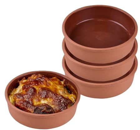 Hakan Handmade Clay Pot Set of 4 Non-Toxic Large Terracotta Bowls for Cooking, Clay Cookware for Mexican, Indian, and Korean Dishes, Glazed Earthen Dinnerware Suitable for Microwave and Oven-Cooking, 5.5 in
