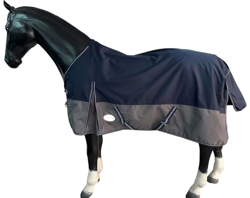 eQuitack Your Passion Is Our Mission Regendecke Winterdecke Turnout 100% Wasserdicht 600D mit Fleece Lining Multi Farbe Navy/Grau - 145cm