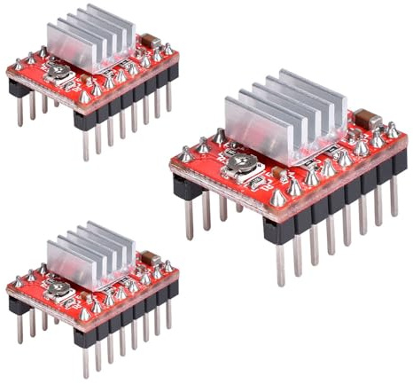 3 Stück 3D-Druckerzubehör, Rot A4988 Stepstick Schrittmotor-Treibermodul mit Kühlkörper, geeignet für 3D-Drucker Reprap