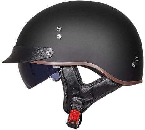 VVPEC Halbschalenhelm Halbhelme Mit Visier Motorradhelm mit ECE Genehmigt Brain-Cap Halbschale Roller-Helm Scooter-Helm Jet-Helm Retro für Erwachsene Herren Damen(11,M(57~58CM))