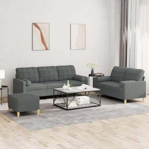 ShGaxin 3-TLG. Sofagarnitur mit Kissen Dunkelgrau Stoff, Sofa Mit Relaxfunktion, Couchgarnitur, Wohnzimmer Sofa, Couch, Sofa Set 3201331