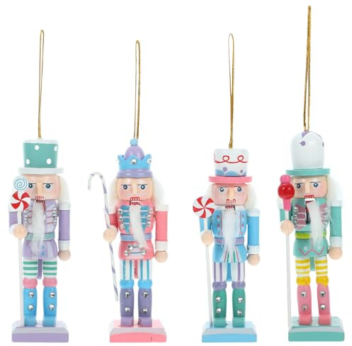PartyKindom Nutcrackers Christmas Decorations: Wood Xmas Nutcrackers 4 Pieces 13cm / 5 Multi Wood Kitchen Counter Storage Dining Table Service Workshop Bench Layout, 4 PCS