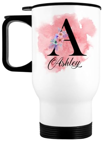 EKAM Personalised Travel Mug - Customise Stylish Initial with Name, 14oz Stainless Steel Insulated Travel Tea/Coffee Mug, Customised Gift for Valentine’s Day, Birthday, Christmas Day for Mom, Dad, Kid